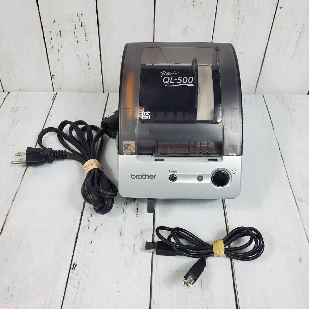 Brother P-touch QL-500 Label Thermal Printer Power Cord USB Cable Works Tested